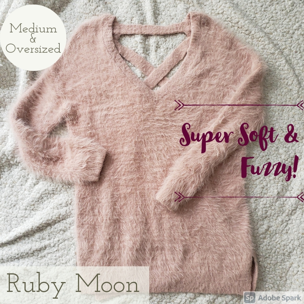 Ruby Moon Fuzzy Criscross Oversized Sweater Sz M - image 1